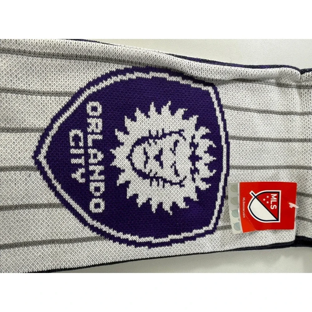 Adidas Orlando City‎ SC MLS Soccer Futbol Purple White Scarf NEW